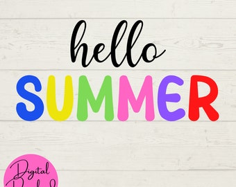 Hello Summer SVG, Hello SVG, Summer SVG, Digital Downloads, Instant Files, Cut File for Cricut Machine, Digital Crafts, Summer Crafts, jpeg