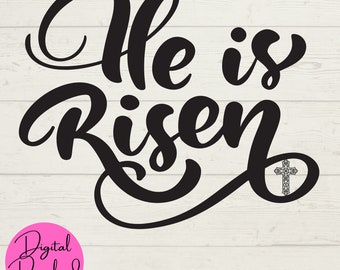 Hij is verrezen SVG, Pasen SVG, Religieuze SVG, Cross svg, Digitale Downloads, Instant Downloads, Cut Files voor Cricut, Spirituele svg, jpeg, png