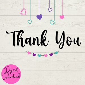 Thank You SVG, Hanging Hearts SVG, Cut Files for Cricut Machine, Digital Craft Downloads, Instant Downloads, Thank You Appreciation SVG file