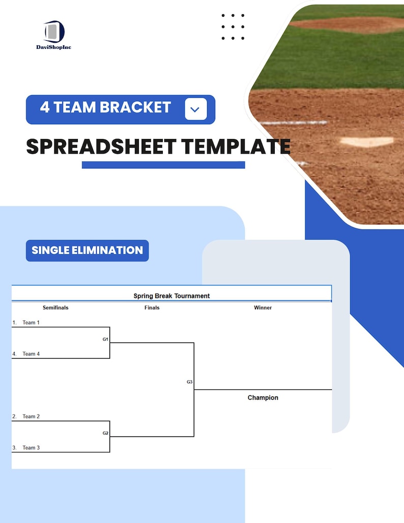 4 Team Tournament Bracket Spreadsheet Template | Excel and Google ...