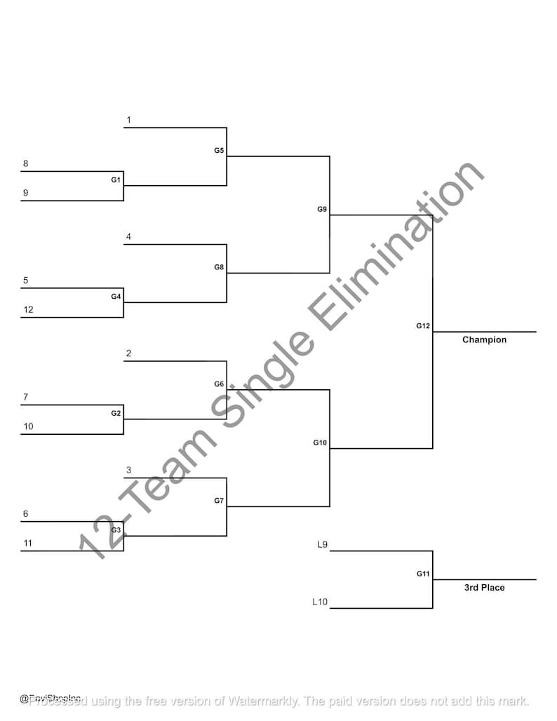 12-team Single and Double Elimination Playoff Brackets | PDF JPG and Hi ...