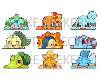 Gen 1,2,3 Starter Poke Peeker Stickers