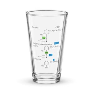 Biosynthetischer Weg von Dopamin Shaker Pint Glas | Neurobiologie Geschenk | Psychologie Geschenk | Neurobiologie Geschenk | NeuroTransmitter Geschenk