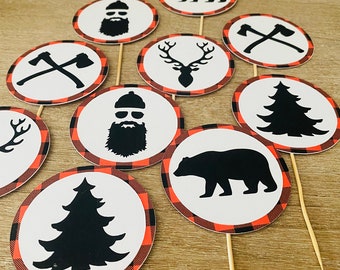 Lumberjack Birthday Party Decor Cupcake Topper