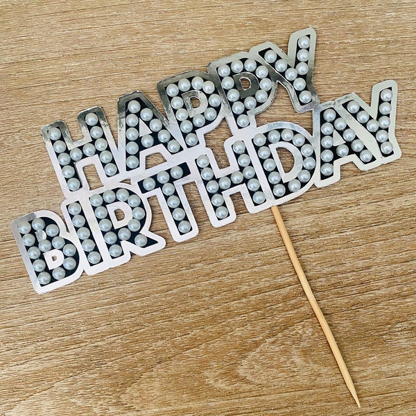 Happy Birthday Pearl Party Decor Cake Topper