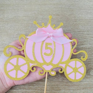 Princess Carriage Pink Personalized Number Birthday Party Decor Cake Topper