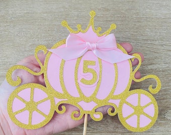 Princess Carriage Pink Personalized Number Birthday Party Decor Cake Topper