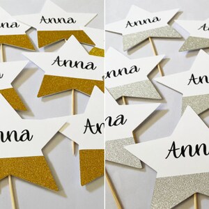 Personalized Custom Star Birthday Party Decor Cupcake Topper