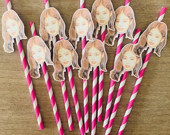 Personalized Custom Illustration Style Face Party Decor Pink Straw