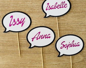 Personalized Name Speech Bubble Birthday Party Decor Cupcake Topper