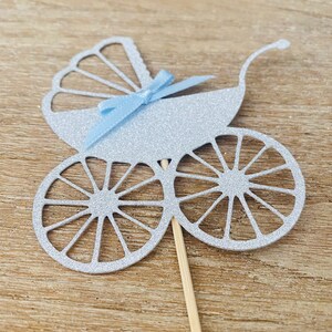 Pram Baby Shower Boy Birthday Party Decor Cupcake Topper