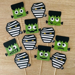 Frankenstein Mummy Halloween Birthday Party Decor Cupcake Topper
