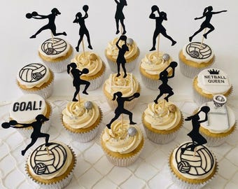 Netball Cupcake Toppers | Netball Birthday Cake Picks | Girls Netball Team Party Decor