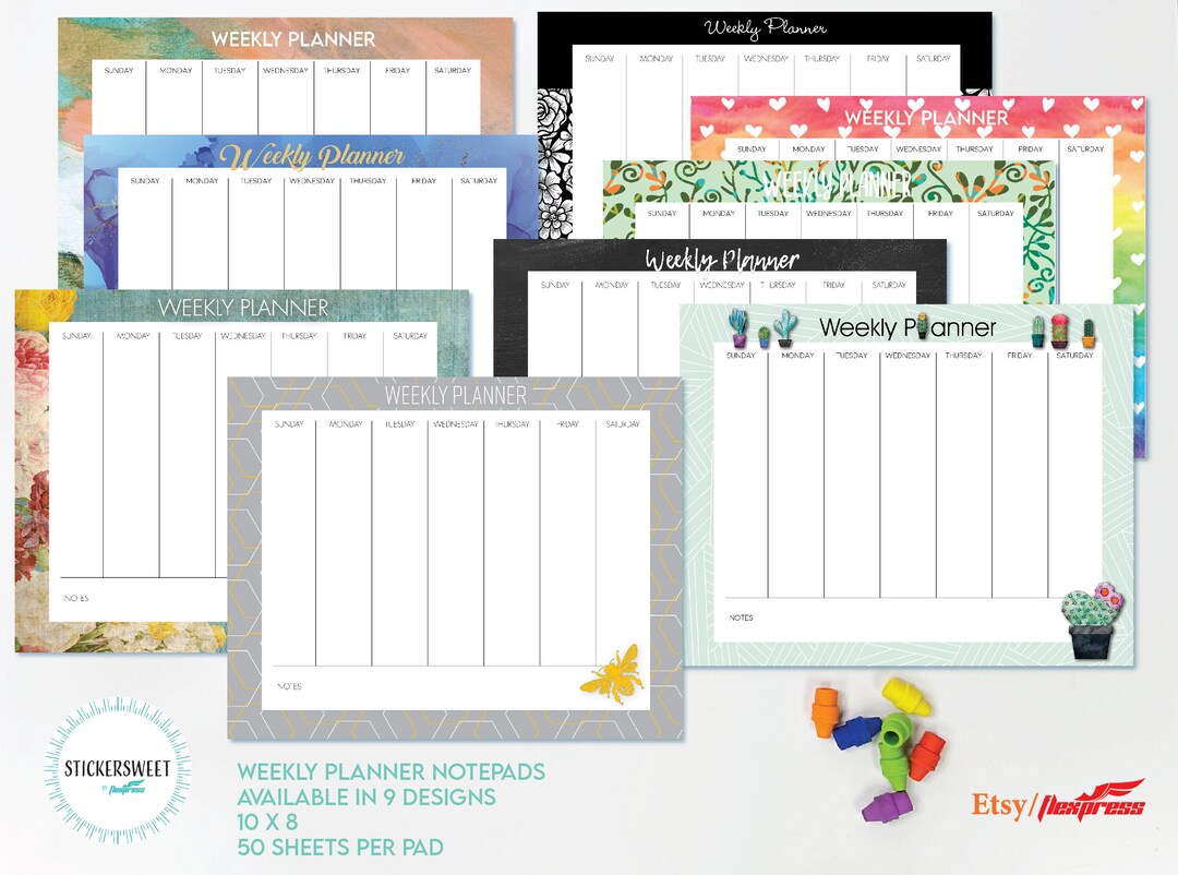 Weekly Calendar Notepads 9 Whimsical Designs Week at a Glance Family to Do List Etsy