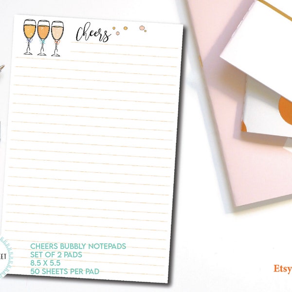 Cheers! Bubbly Glasses Notepads | Gifts | Teacher Gift | Pack of 2 | Galentines gift | Notepad | Notepad Gift