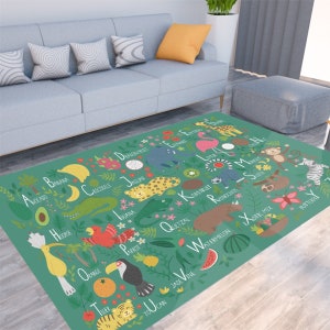 Grand tapis ABC pour chambre de bébé | Tapis pour enfants, tapis pour garçons, tapis pour filles, tapis de jeu d&#39;intérieur, tapis pour chambre à coucher