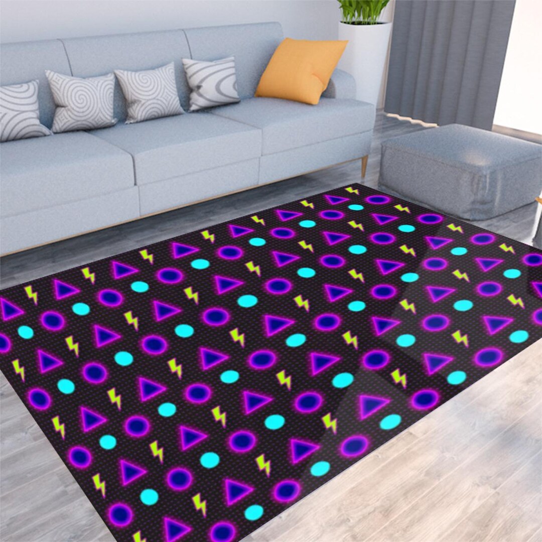 Arcade Rug, Neon Glow Geometric Rug - Dynamic Retro Decor Mat for Any ...