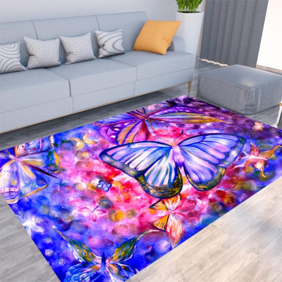 Butterfly Rug Colorful Nature-inspired Area Mat for Room Decor