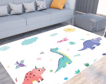 Dinosaur Play Mat for Kids | Large Cute Dinosaur Area Rug | Cool Dino Carpet | Animal Print Rug,