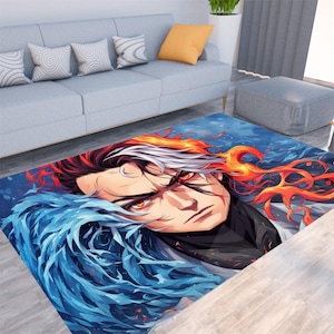 Fiery Anime Elemental Rug - Fire & Water Fusion Carpet for Decor | Area Rug, Room Mat, Anime Decor | Bold Artwork for Unique Spaces