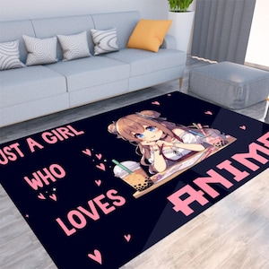 Anime Girl Teppich Just a Girl Who Loves Anime Room Decor, niedlicher und gemütlicher Teppich für Schlafzimmer, Wohnzimmer oder Kinderzimmer, perfektes Geschenk für Fan