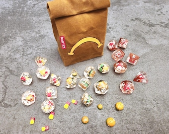 Unhappy Meal Canvas Bag Hamburger Fries Burger Dice Set | D&D Dice | DND