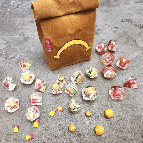 Sac en toile Unhappy Meal Ensemble de dés pour hamburgers frites | Dés D&D | MDN
