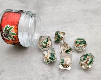 Green Leaf Themed Skull Dice Set | D&D Dice | DND