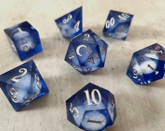 Liquid Core Moon Dice | Crystal Dice Set | D&D Dice | DND | Liquid Dice | Sharp Edge Dice