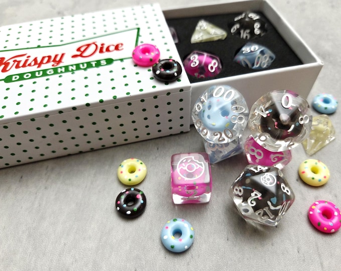 Donut Dice Set: D&D RPG Polyhedral Dice with Krispy Kreme Inspired Box