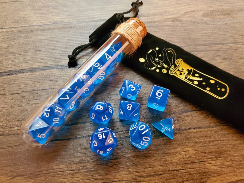 Potion Glass Tube Dice Set: D&D Resin Dice (7pcs) Mana Potion
