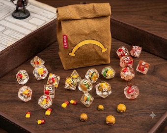 Unhappy Meal Canvas Bag Hamburger Fries Burger Dice Set | D&D Dice | DND