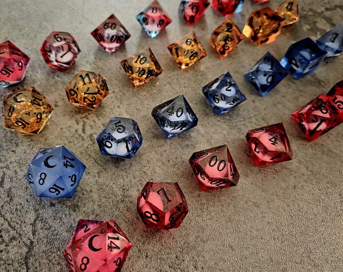 Liquid Core Moon Star Dice Set: Sharp Edge D&D Dice