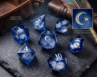 Liquid Core Moon Dice Set: Sharp Edge Resin D&D Dice