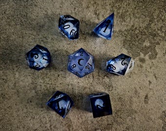 Nebula Moon Liquid Core Dice Set: Sharp Edge D&D Dice