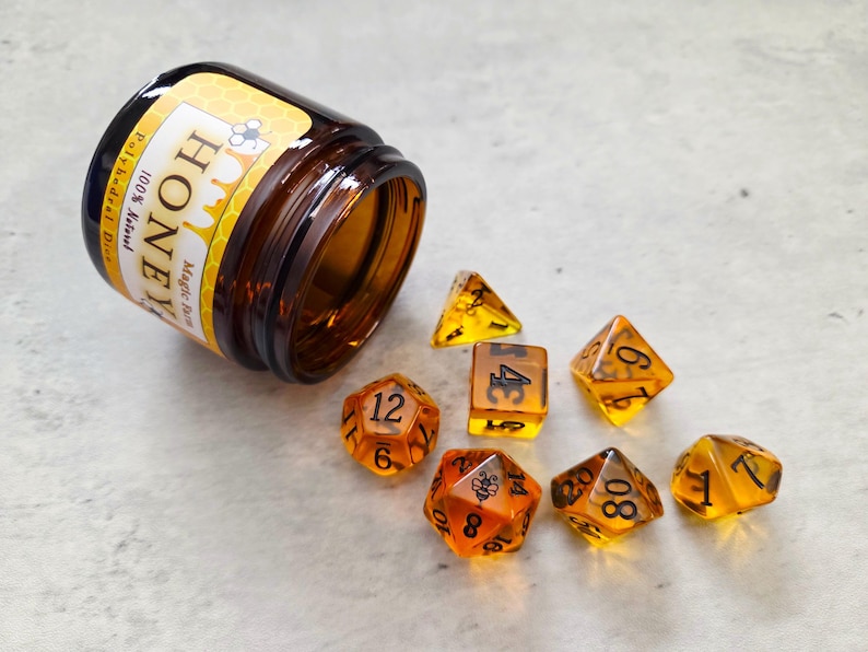 Honey Dice Set Bee D20 | D&D Dice | DND Light Honey