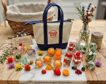 Trade Dice Fruit Flower Strawberry Orange Pineapple Canvas Bag Dice Set | D&D Dice | DND
