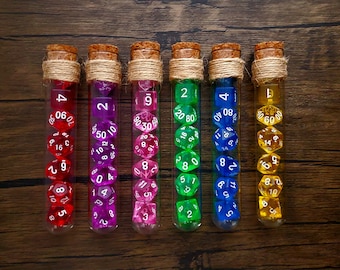 Potion Glass Tube Flask Transparent Dice Set | D&D Dice | DND
