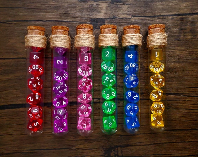 Potion Glass Tube Flask Transparent Dice Set | D&D Dice | DND