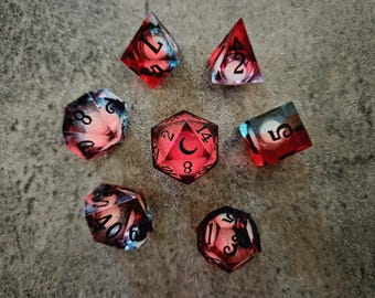 Astral Blue Liquid Core Dice Set: Moon & Star DND Dice