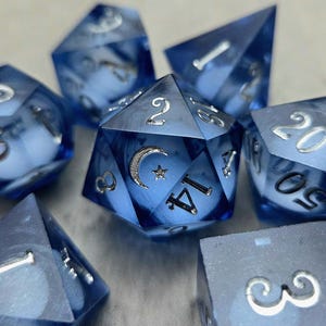Liquid Core Moon Dice Set: Sharp Edge Resin D&D Dice