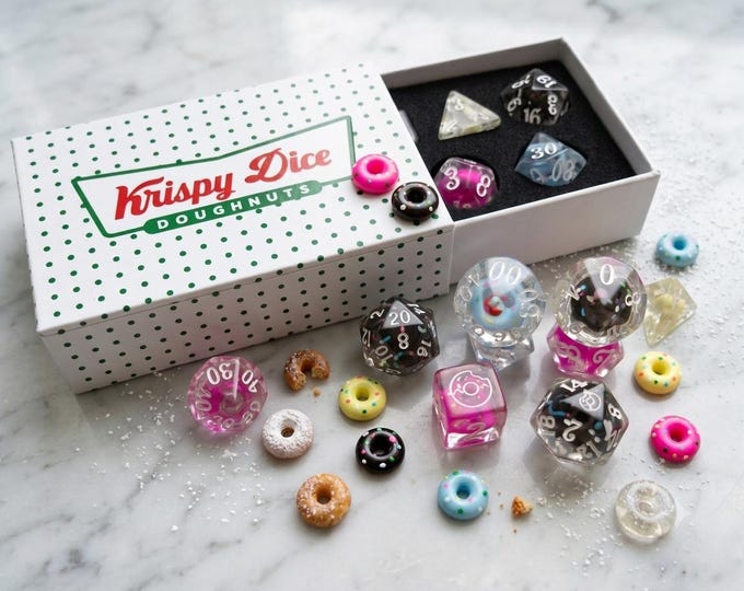 Donut Dice Set: D&D RPG Polyhedral Dice with Krispy Kreme Inspired Box