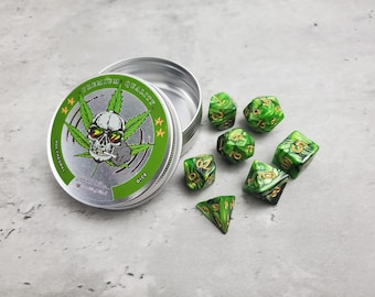 Green Leaf Themed Dice Set with Tin | D&D Dice | DND