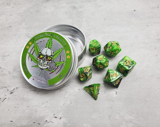 Green Leaf Themed Dice Set with Tin | D&D Dice | DND