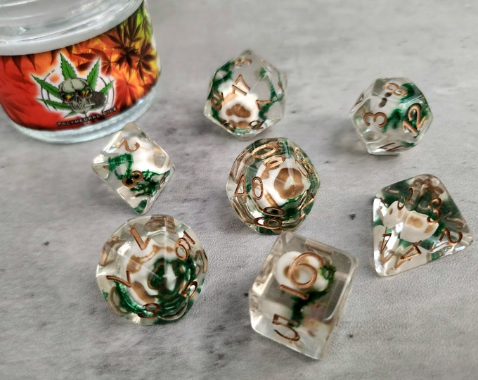 Green Leaf Themed Skull Dice Set | D&D Dice | DND