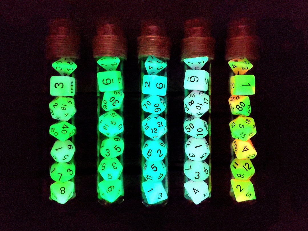 Potion Glass Tube Flask Glow Dice Set DandD Dice Dungeons