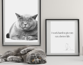 Cat Lover Line Art Print, Cat Quote (Digital Download)