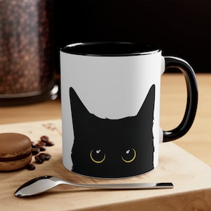 黒猫コーヒーマグ、猫マグ、猫好きコーヒーマグ、猫好きへのギフト、猫ギフト、猫コーヒーマグ、かわいい猫マグ、猫の飼い主へのコーヒーマグ