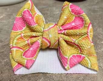 Summer Baby Headwrap | Big Bow |Lemonade Bow | Bullet Fabric | Baby & Little Girl Accessories | Baby Size 14"