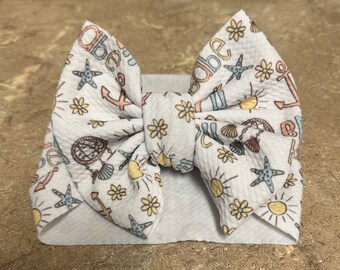 Summer Baby Headwrap | Big Bow | Beach Babe Bow | Bullet Fabric | Baby & Little Girl Accessories | Baby Size 14"